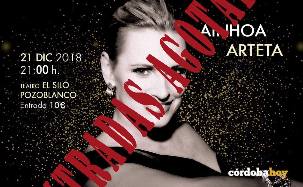 Cartel de entradas agotadas del concierto de Ainhoa Arteta en Pozoblanco