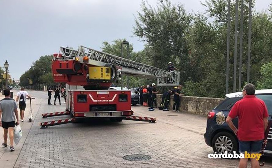 Los bomberos en el rescate del italiano caído al río