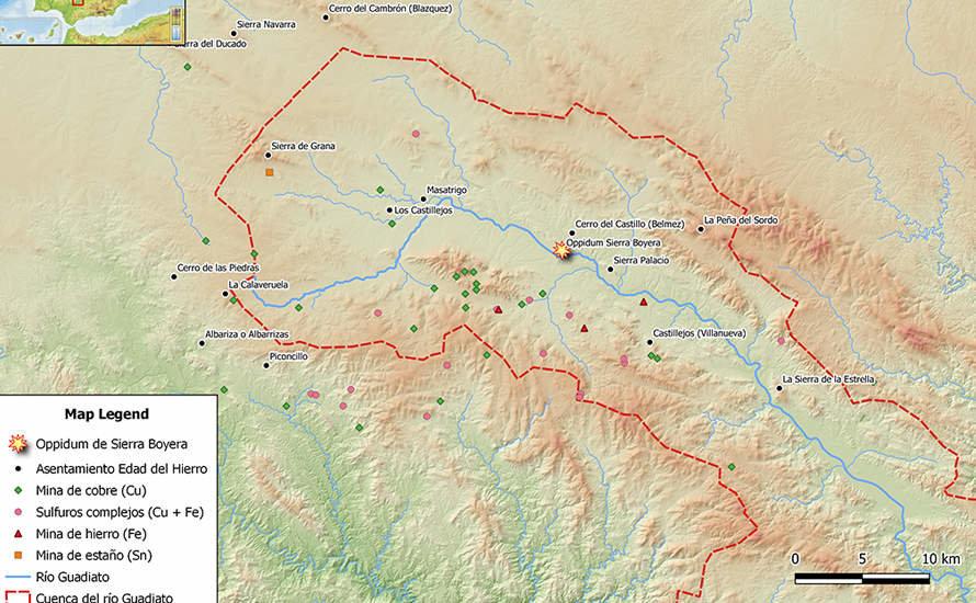 Mapa elaborado por los investigadores de HUM-143 Prometeo  sobre el potencial arqueológico del Guadiato