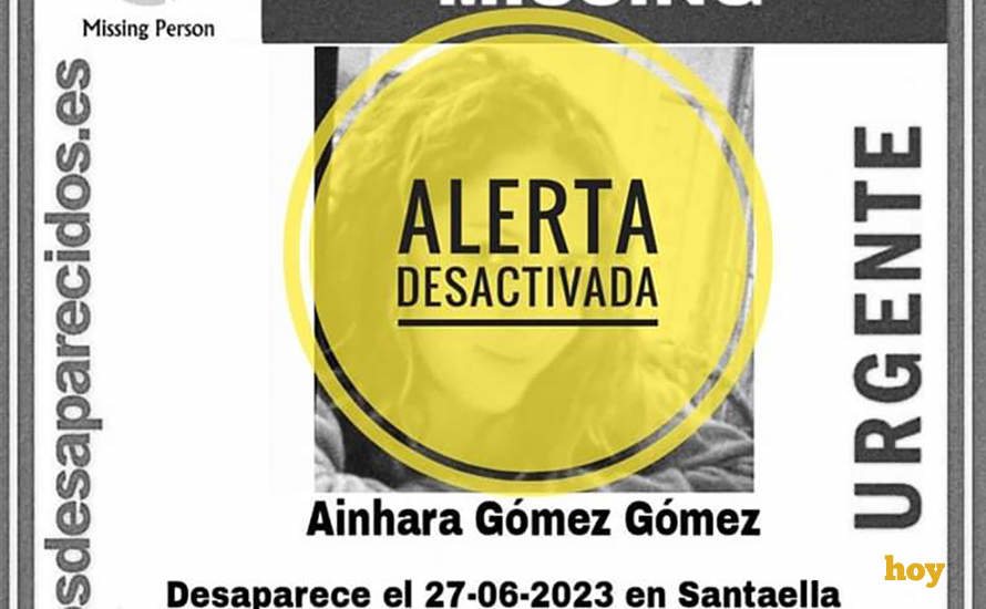 Cartel con la desactivación de la alerta de la mujer desaparecida en Santaella