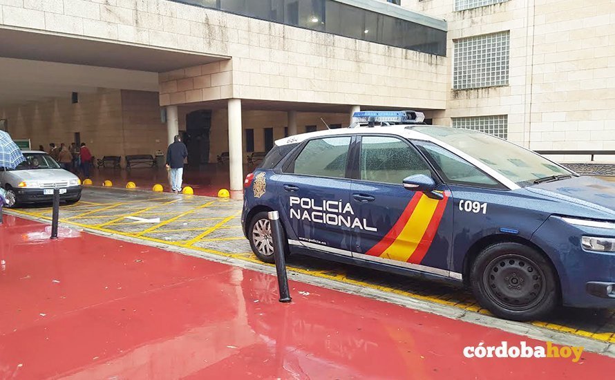 Vehículo de la Policía Nacional en el Hospital Reina Sofía