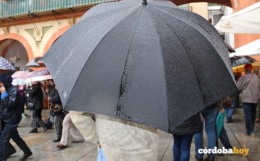 Paraguas en la Plaza de La Corredera por la lluvia