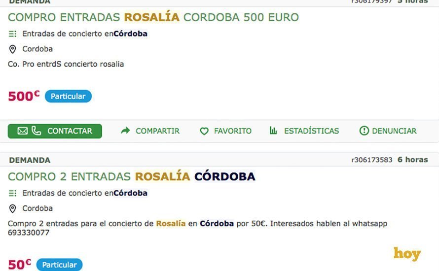 Compraventa de invitaciones de Rosalía en Córdoba