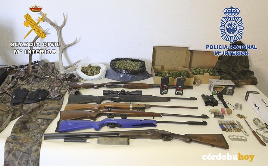 Armas y drogas incautadas en la Vega del Guadalquivir