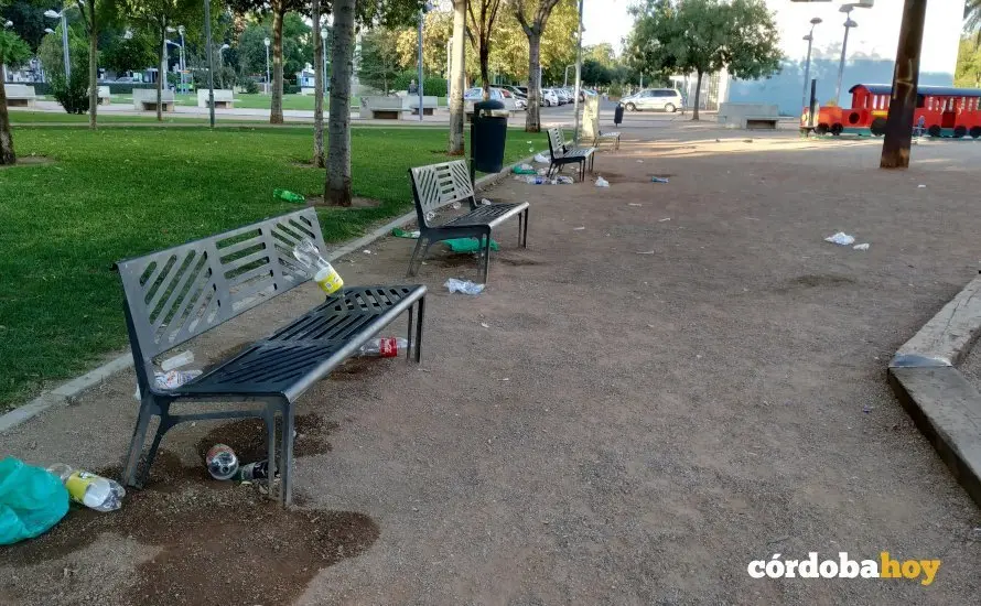 Suciedad dejada por el botell&oacute;n en el parque del Vial junto a la antigua estaci&oacute;n 2