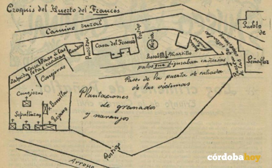 Plano del Huerto del francés, donde fueron hallados los cadáveres