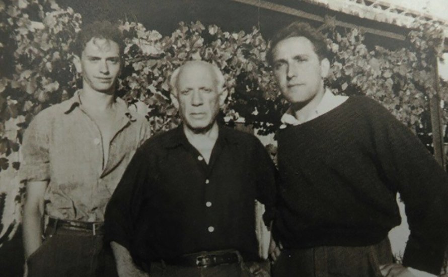 Juan Serrano, Pablo Picasso y José Duarte en París en 1954