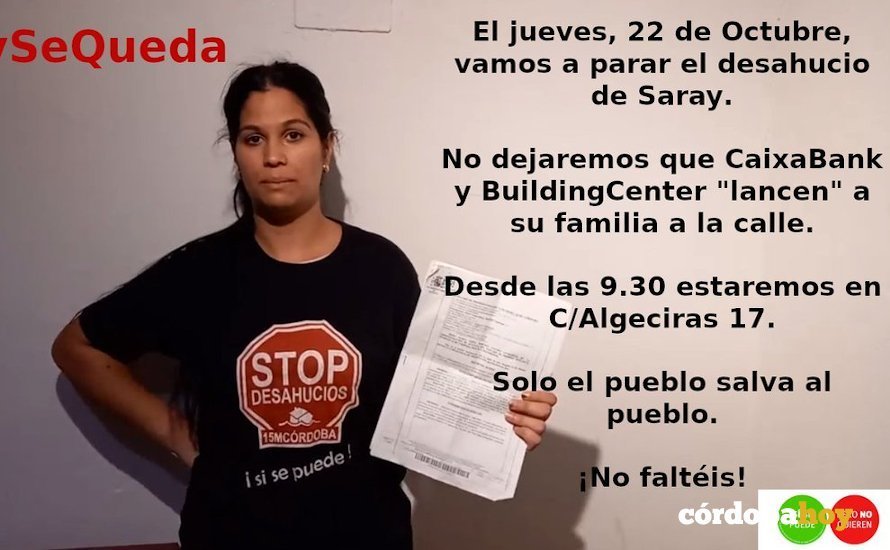 Cartel de 'Stop desahucios' para el caso Saray por okupación