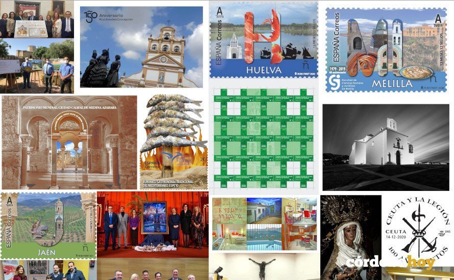 Algunos de los sellos y exposiciones en un collage