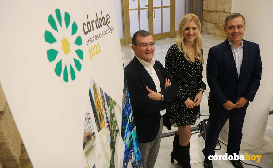 Francisco Hortigüela, Lourdes Morales y Javier Rodríguez Zapatero en la presentación del congreso Córdoba, Crisol de la Cultura Digital