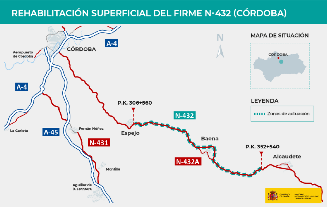 Zona de la N-432 donde se rehabilitar&aacute; el firme