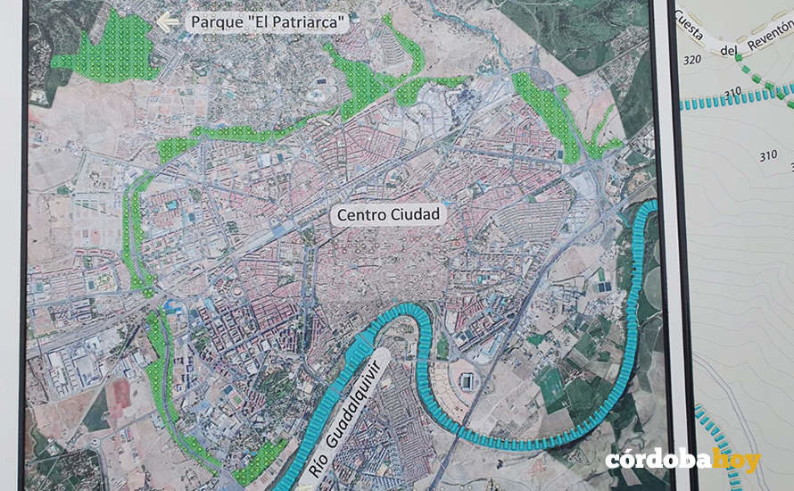 Mapa del Anillo Verde de Córdoba en un cartel de uno de los parques