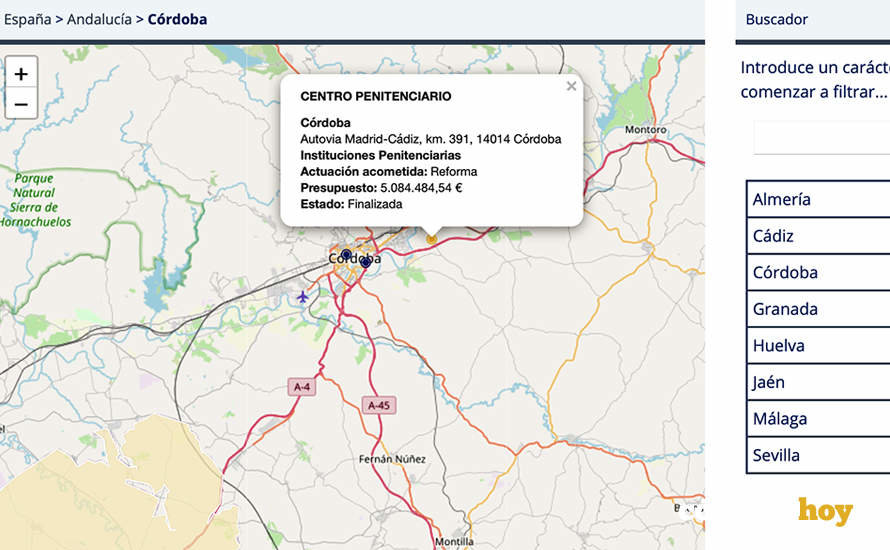 Lo que muestra el mapa interactivo sobre infraestructurras en Córdoba
