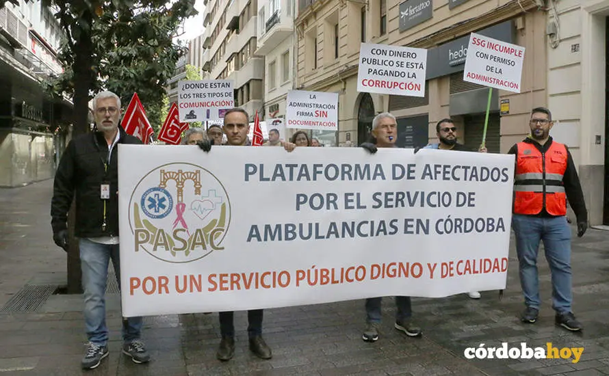 Protesta de CTA contra las incidencias por parte de la UTE TSI C&oacute;rdoba&nbsp;hacia los trabajadores del transporte sanitario, en una imagen de archivo