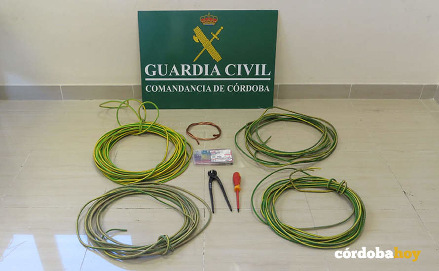 Cableado recuperado por la Guardia Civil y que fue robado en Torrecampo, Peñarroya y Villanueva de Córdoba