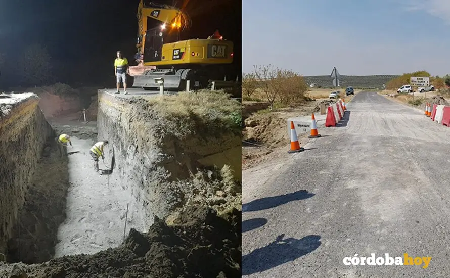 Im&aacute;genes del antes y el despu&eacute;s de la intervenci&oacute;n para mejorar el drenaje transversal en la A-3133 a su paso por Santaella FOTO JUNTA DE ANDALUC&Iacute;A