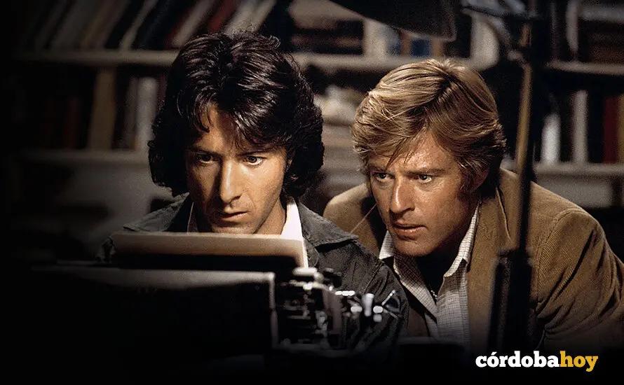 Fotograma de Todos los hombres del presidente, con Dustin Hoffman y Robert Redford