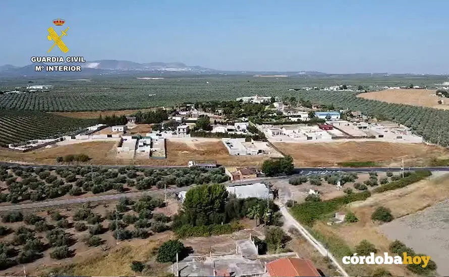Imagen a&eacute;rea de la finca r&uacute;stica de Puente Genil que supuestamente ha sido parcelada de formas ilegal FOTO GUARDIA CIVIL