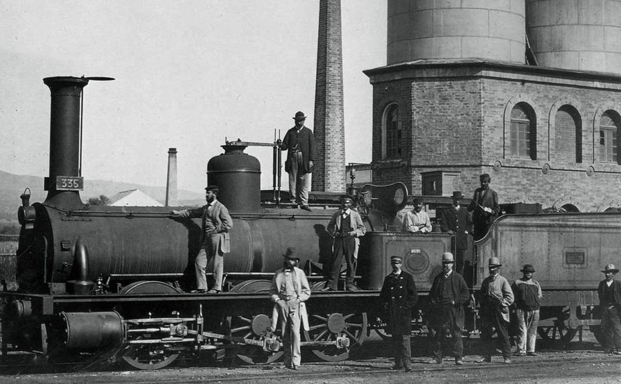 Máquina de vapor en la estación de Córdoba en 1860