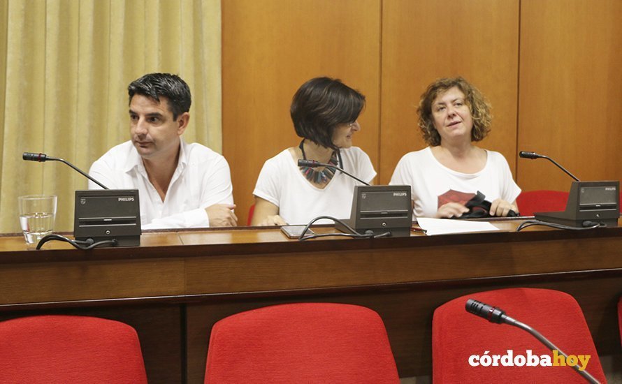Pedro García, Amparo Pernichi y Alba Doblas, de IU, en el Pleno