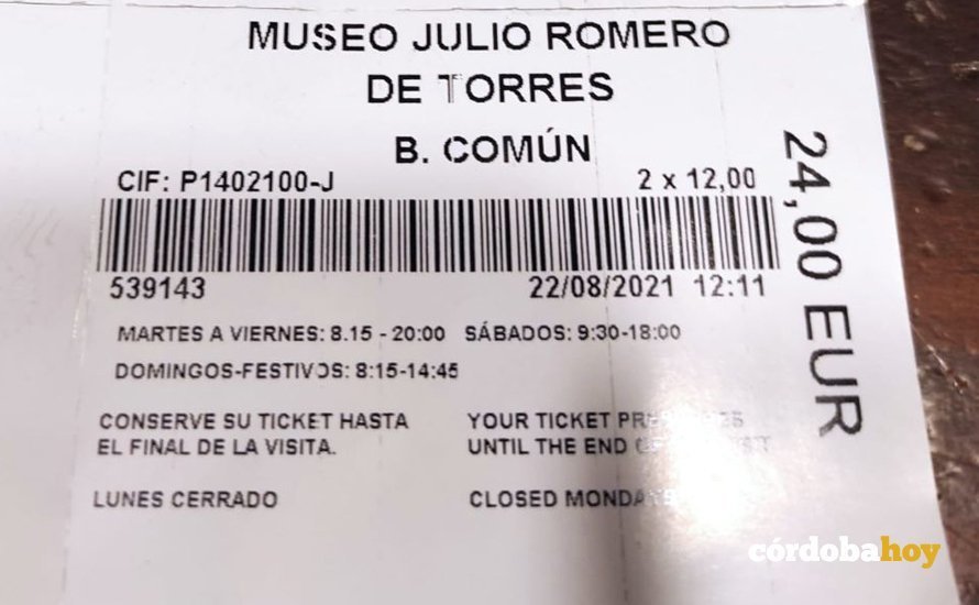 Ticket de entrada al Museo Julio Romero de Torres