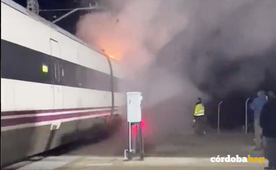 Captura de pantalla de un video sobre el inclendio en el vagón de tren de Media Distancia