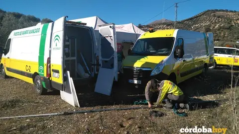 Puesto de mando en la b&uacute;squeda del desaparecido en Priego