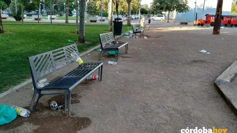 Suciedad dejada por el botell&oacute;n en el parque del Vial junto a la antigua estaci&oacute;n 2
