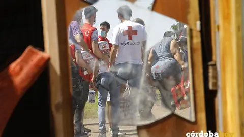 Reparto de comida de la Cruz Roja en el campamento rumano del Cordel de &Eacute;cija