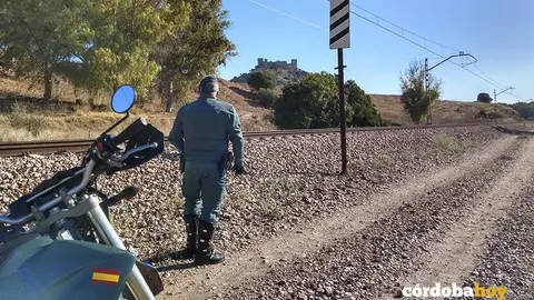 Agente del Seprona vigilando la v&iacute;a del tren en Almod&oacute;var del R&iacute;o en una imagen de archivo