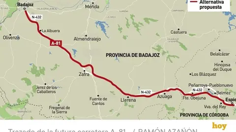Alternativa C2 de la A-81 de Badajoz a Espiel elaborada por Ram&oacute;n Aza&ntilde;&oacute;n