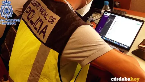 Un agente de la Polic&iacute;a Nacional delante de un ordenador en el marco de una investigaci&oacute;n