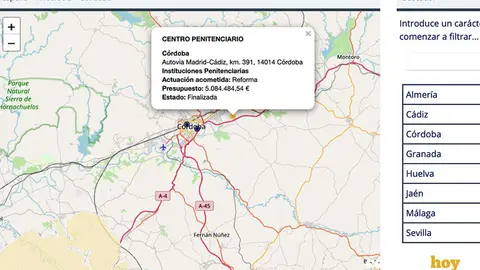 Lo que muestra el mapa interactivo sobre infraestructurras en C&oacute;rdoba