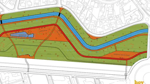 Espacio donde estar&aacute; el skate park, un estanque y juegos infantiles