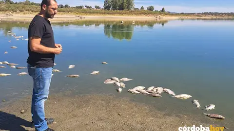Sebasti&aacute;n P&eacute;rez, a orillas del pantano de La Colada, contempla la mortandad de peces, en una imagen de archivo