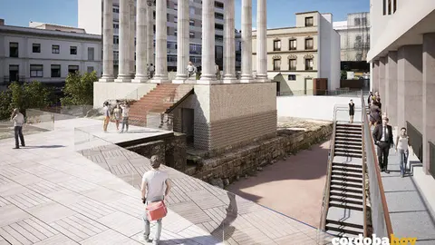 Infograf&iacute;a de c&oacute;mo va a quedar el Templo Romano tras su restauraci&oacute;n final