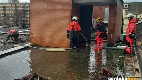 Actuaci&oacute;n de los bomberos en el tejado de la Biblioteca Central FOTO CORDOBAFIRE