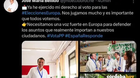 El mensaje de Bellido en su red de X, en una captura de pantalla de Ahora Andaluc&iacute;a