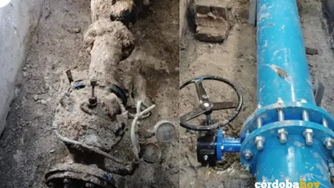 Antes y despu&eacute;s de actualizar la red de agua en la calle Estepa de Puente Genil FOTO AYUNTAMIENTO PONTAN&Eacute;S