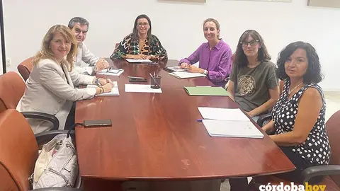 Raquel L&oacute;pez (centro, al fondo), en una reuni&oacute;n sobre la realizaci&oacute;n pr&aacute;cticas de alumnos de la UCO en servicios de atenci&oacute;n a v&iacute;ctimas y centros de menores infractores en C&oacute;rdoba FoTo JUNTA DE ANDALUC&Iacute;A