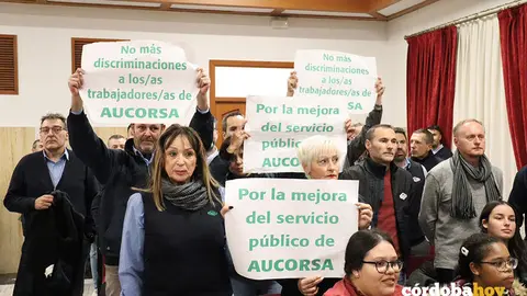 Reivindicaci&oacute;n de trabajadores de Aucorsa hoy en el Pleno FOTO PSOE