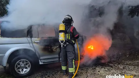 El veh&iacute;culo incendiado en la finca de Zagrilla FOTO CONSORCIO