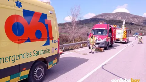 Rescate de los bomberos a un conductor que se precipit&oacute; de un puente FOTO LUCENA HOY
