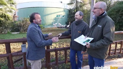 Daniel Garc&iacute;a-Ibarrola (izquierda), con Manolo Rojo y Antonio Torrecilla en el Centro de Conservaci&oacute;n Animal-Zoo de C&oacute;rdoba FOTO AYUNTAMIENTO DE C&Oacute;RDOBA