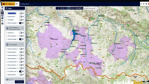 Mapa de la Confederaci&oacute;n del Guadiana con &aacute;reas de posible contaminaci&oacute;n en el entorno de La Colada