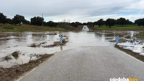 Inundaci&oacute;n en la CO-7409 De Villaralto a Dos Torres, en una imagen de archivo FOTO DIPUTACI&Oacute;N DE C&Oacute;RDOBA