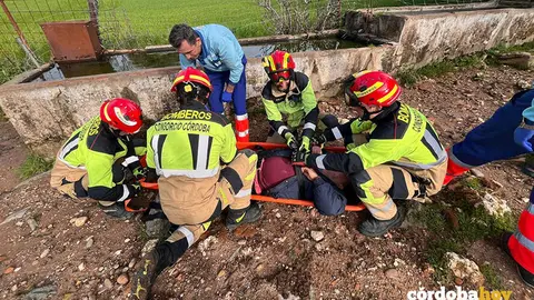 Uno de los recates de los bomberos de la Diputaci&oacute;n en Palma del R&iacute;o FOTO DIPUTACI&Oacute;N DE C&Oacute;RDOBA