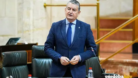 El consejero de Sanidad, Presidencia y Emergencias de la Junta, Antonio Sanz, en el Pleno del Parlamento del 26 de febrero de 2026 FOTO JOAQUIN CORCHERO / PARLAMENTO DE ANDALUCIA