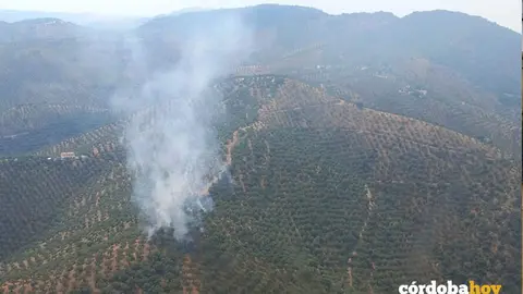 Zona agr&iacute;cola incendiada en Pozoblanco a causa del impacto de un rayo FOTO PLAN INFOCA