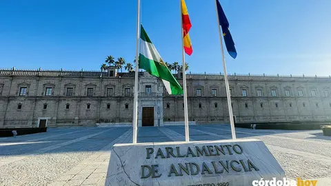 La bandera de Andaluc&iacute;a ondea a media asta en el Parlamento andaluz en memoria de Jos&eacute; Carlos G&oacute;mez Villamandos FOTO JUNTA DE ANDALUC&Iacute;A